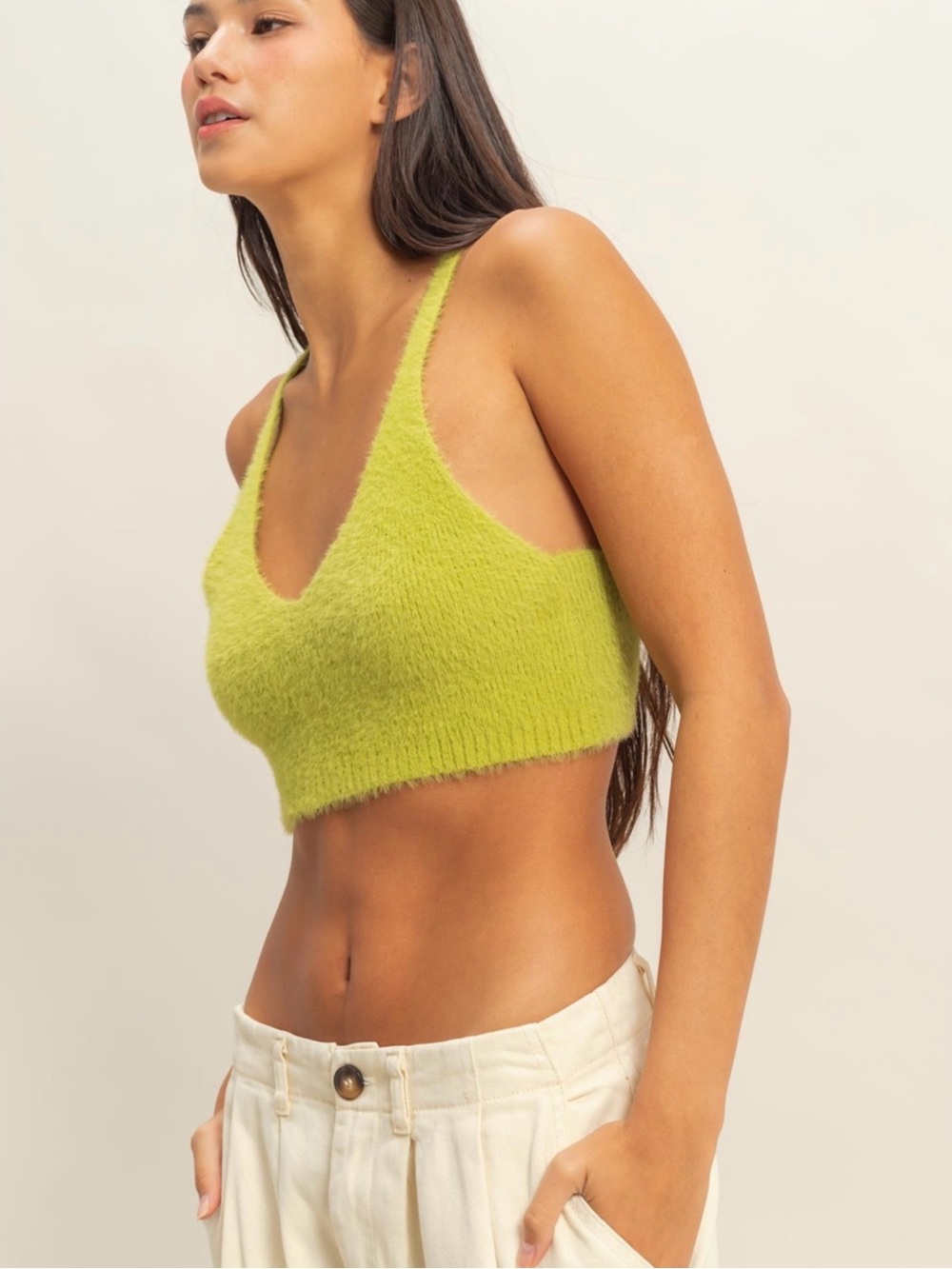 HYFVE Fuzzy Lime Green V-Neck Cropped Tank - NWT - Small - Picture 2 of 5